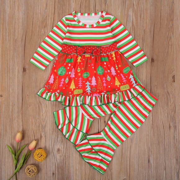 Other - Christmas Tunic Dress Ruffle Leggings Girls Outfit